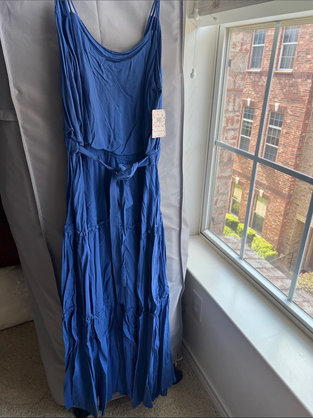 Free People Blue Maxi Dress with Tie Waist